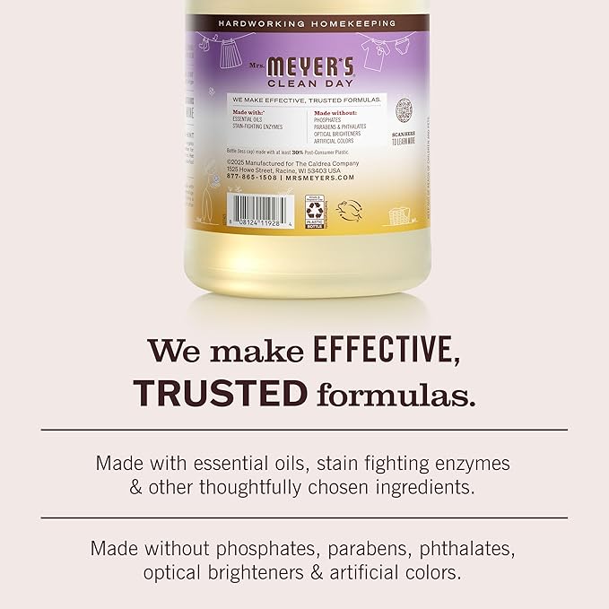 MRS. MEYER'S CLEAN DAY Liquid Laundry Detergent, Infused with Essential Oils, Compassion Flower, 64 oz - Pack of 2 (128 Loads)