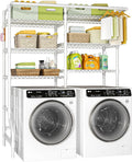 Ulif U13 Medium Over Washer and Dryer Storage Shelves, 6 Tiers Laundry Room Standing Shelf with 2 Hanger Rods, Space Saver Clothes Drying Rack, 57.8" W x 22" D x 77.4" H, White