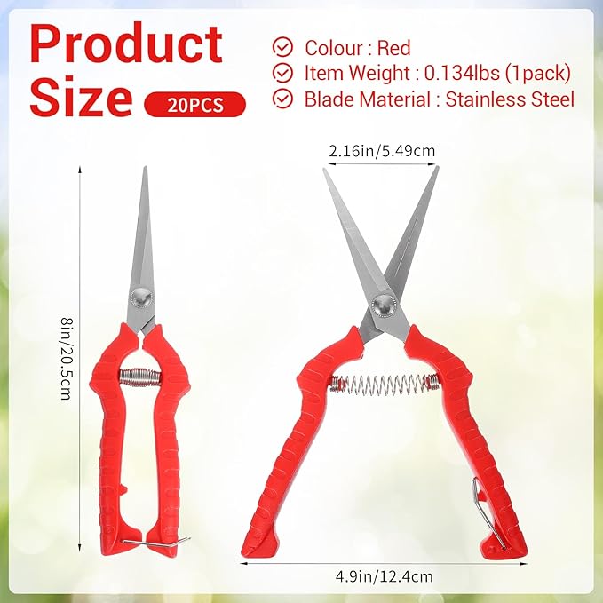 20 Pcs Pruning Shears Bud Trimming Scissors Bulk 8 Inch Pruning Shears Garden Scissors for Precise Cut Bonsai Gardening Hand Pruner with Straight Stainless Steel Blade Pruning Snip for Flower Plant, R