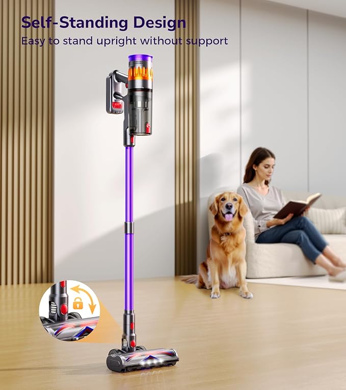 Cordless Vacuum Cleaner, 600W 50Kpa 70 Mins Cordless Stick Vacuum, Self-Standing Wireless Vacuum with Touch Screen, Charging Dock, Anti-Tangle Rechargeable Vacuum Cleaners for Home/Pet Hair/Carpet