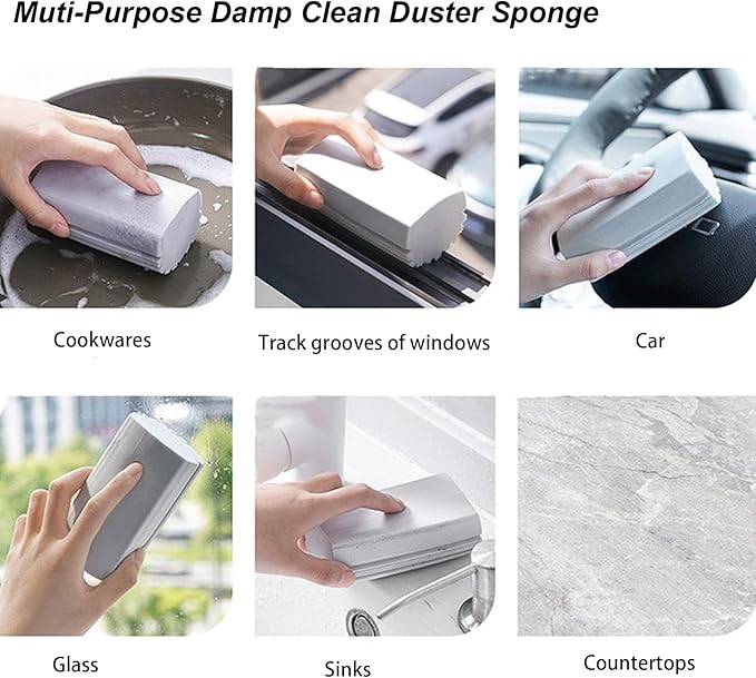 Damp Clean Duster Sponge 2 Pack Household Cleaning Sponges Reusable Dusting Sponge for Brushing Blind Glass Vents Window Mirrors Baseboards