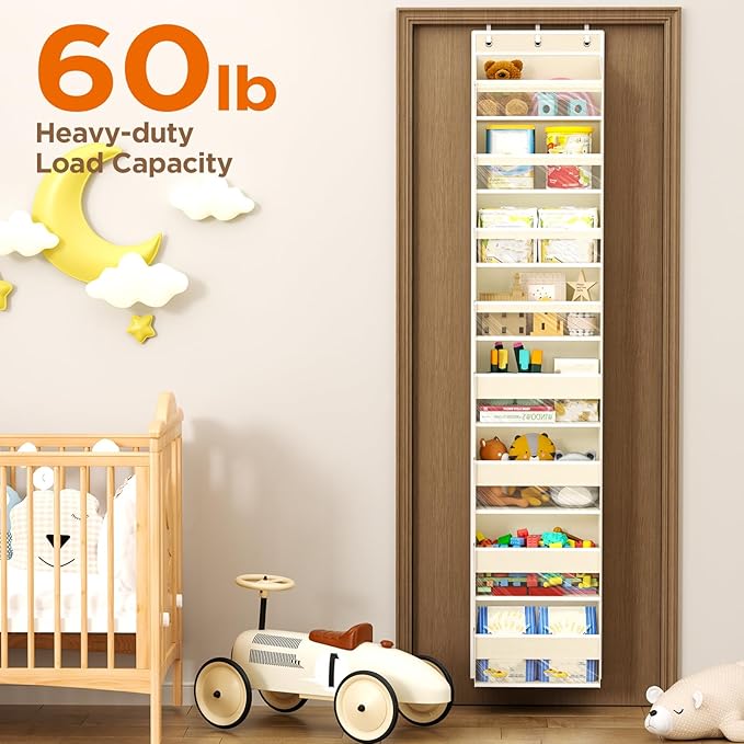 Mefirt Over The Door Organizer, 8 Shelf Door Hanging Organizers with 8 Large Capacity Pockets, Back of Door Organizer Storage Hanging Shelves for Closet Bathroom Bedroom Nursery
