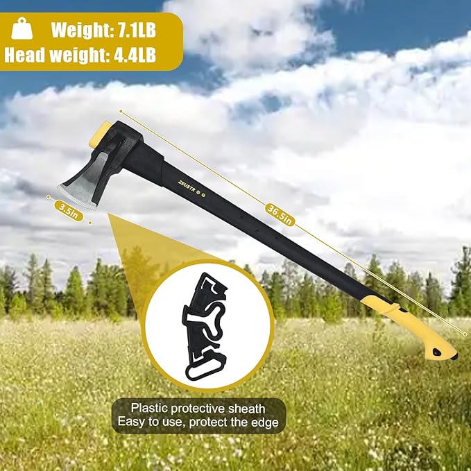 36" Chopping Axe Hatchet with Nylon Shock-Absorbing Handle, Camping Axe for Logs, Wood Axe