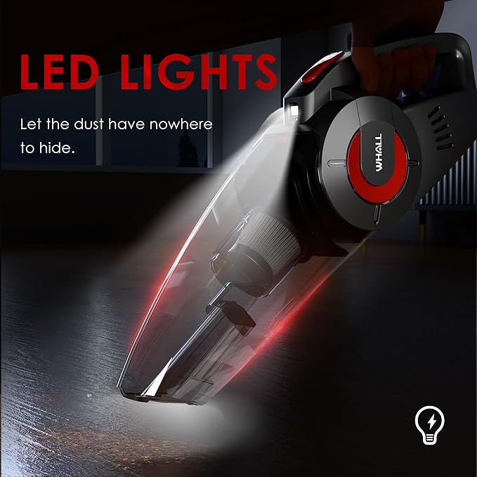 Whall Handheld Cordless Car Vacuums, Wet and Dry Use 9000Pa Strong Suction Vacuums, Rechargeable Portable Vacuum Cleaner with LED, Charging Dock, Lightweight Mini Vacuum for Car, Home and Office,Red