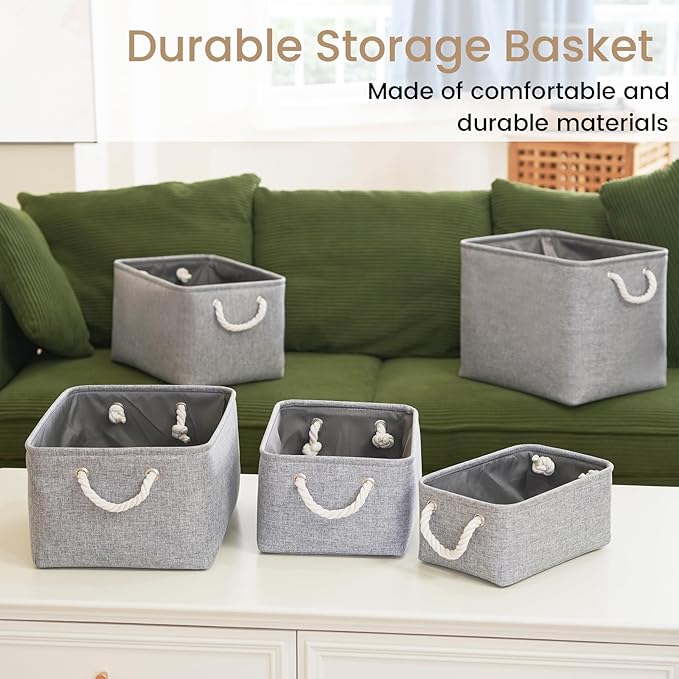 Storage Baskets for Shelves 13.8x9.8x6.7 Inch-Foldable Fabric Organizing Storage Bins with Handles, Closet & Bathroom Organizer, Home Storage for Kitchen, Office (3-Pack, Gray)
