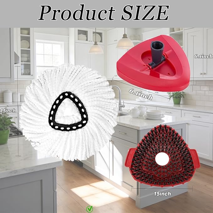 6Pcs Mop Heads Replacement,Spin Mop Replacement Head Compatible with Cedar Easywring 1-Tank System,Including 4 Spin mop Replacement Heads,2 Brush Head Machine Washable & Easy to Replace