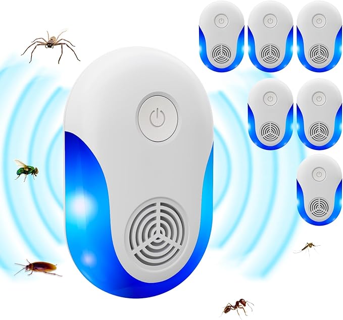 2025 Upgraded Ultrasonic Repeller 6 Pack, Indoor Ultrasonic and Repellent for Pest Insect, Roach, Rodent, Mouse, Bugs, Ant, Mosquito, Mice, Spider, Electronic Plug in Pest Control (6)