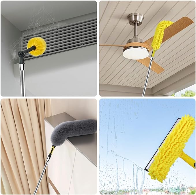 36 Foot High Ceiling Duster Kits with 7-30ft Heavy Duty Extension Pole, High Reach Duster for Cleaning,Microfiber Feather Duster,Cobweb Duster,Ceiling Fan Duster,Window Squeegee & Cleaner