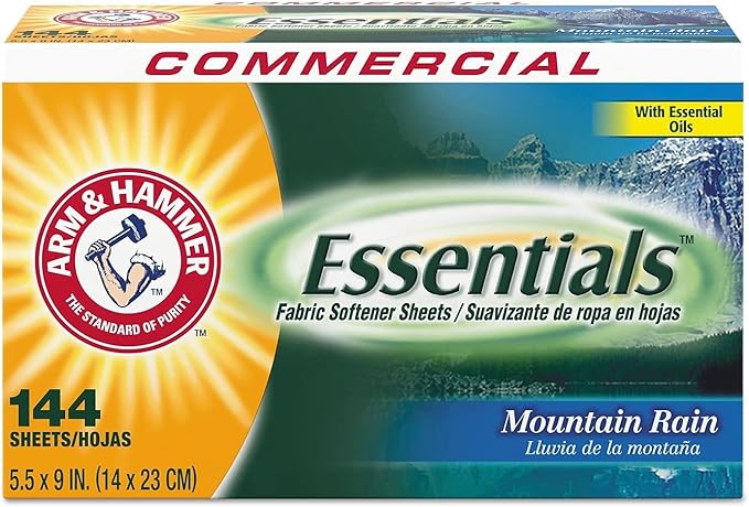 Arm & Hammer Essentials Dryer Sheets, Mountain Rain, 144 Sheets/box
