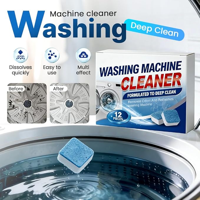 Washing Machine Cleaner Tablets, Deep Cleaning Descaler for Front & Top Load Washers, Clean Inside Drum and Laundry Tub Seal (1 box)