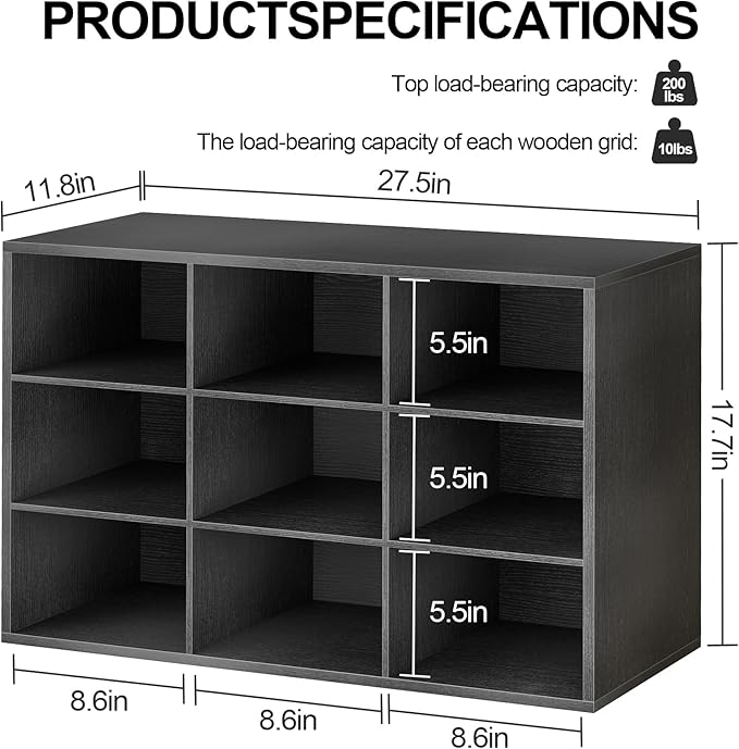 Garden 4 you Shoe Storage Bench, Cubby Shoe Rack with 9 Cubbies, 3-Tier Wood Shoe Rack Organizer, Shoe Organizer Cabinet for Entryway, Hallway, Closet and Garage, Black
