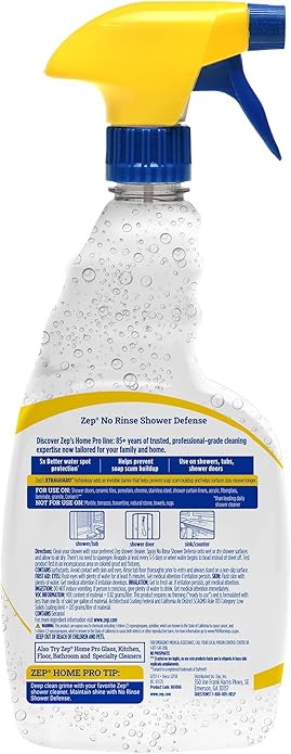 Zep Home Pro No Rinse Shower Defense, 32 Fl Oz Spray - R61006 - Streak-Free Shine, Serene Spa Fragrance, 5X Better Surface Protection