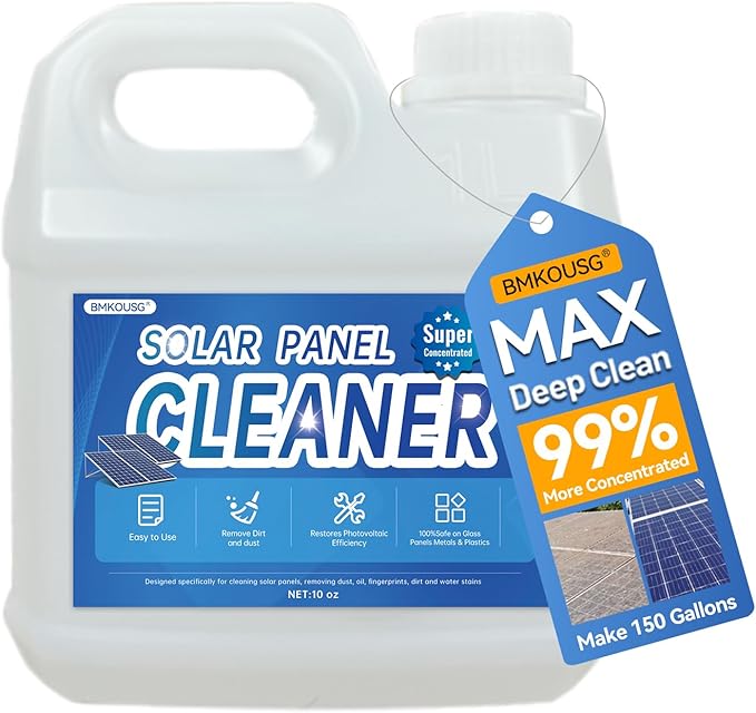 Solar Panel Cleaner 32 oz (Makes 150 Gallons) Powerful Concentrated Cleaning Solution for Glass, PV Panel, Metal & Acrylic | Streak-Free & Non-Toxic, Deep Cleansing, Safe for Multi-Surface
