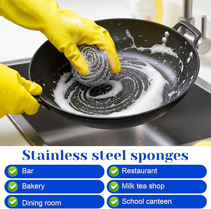 100 Pcs Stainless Steel Scouring Pads Heavy-Duty Metal Sponge Scrubbers for Kitchen & Grill Cleaning, Rust-Resistant Steel Wool for Pots, Pans, Oven 2.5"x1.5"