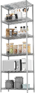 HOMEFORT 6-Tier Wire Shelving, 6 Shelves Unit Metal Storage Rack, Closet Shelves for Kitchen, Pantry, Closet, Bathroom, 14" D x 21" W x 75.6" H (Grey)
