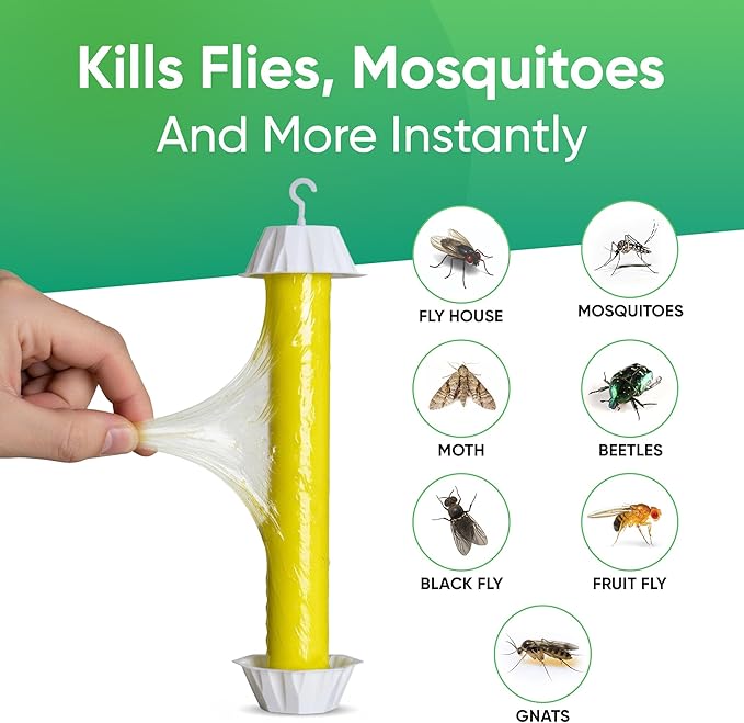 Sticky Fly Trap Indoor & Outdoor Pack of 8 | Hanging Fly Stick for Gnats, Flies, Wasps, Mosquitoes & Other Flying Bugs | Sticky Bug Traps | Home Pest Control | Flying Insect Trap Rolls | Ucatch