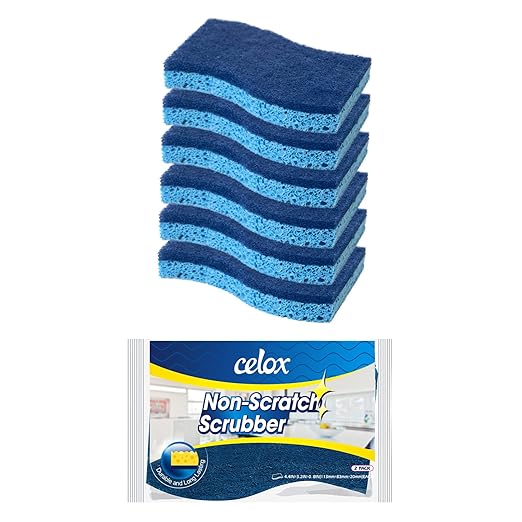 CELOX 6 Pack Non-Scratch Dish Sponge, Dual Sided Kitchen Sponges for Dishes, Long Lasting Dishwashing Household Cleaning Sponges for Kitchen, Easy to Dry and Reusable