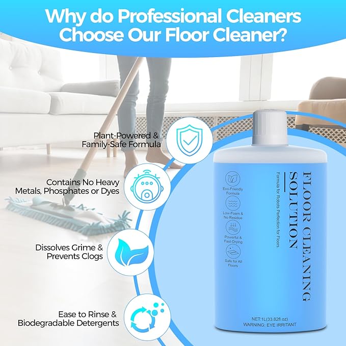 Floor Cleaning Solution,Floor Cleaner for Hardwood Tile Hardfloor Marble Cement Vinyl Flooring Laminate Flooring, Compatible Robot Vacuums with Mopping and Wet Dry Vacuum,1L, 33.8 Fl. OZ