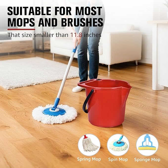 Matthew Cleaning 4.2 Gallon Mop Bucket, Heavy Duty Plastic Cleaning Bucket with Built-in Pour Spout, Mop Holder and Comfort Grip Handle, House and Commercial Cleaning Supplies, 1 Pack Red
