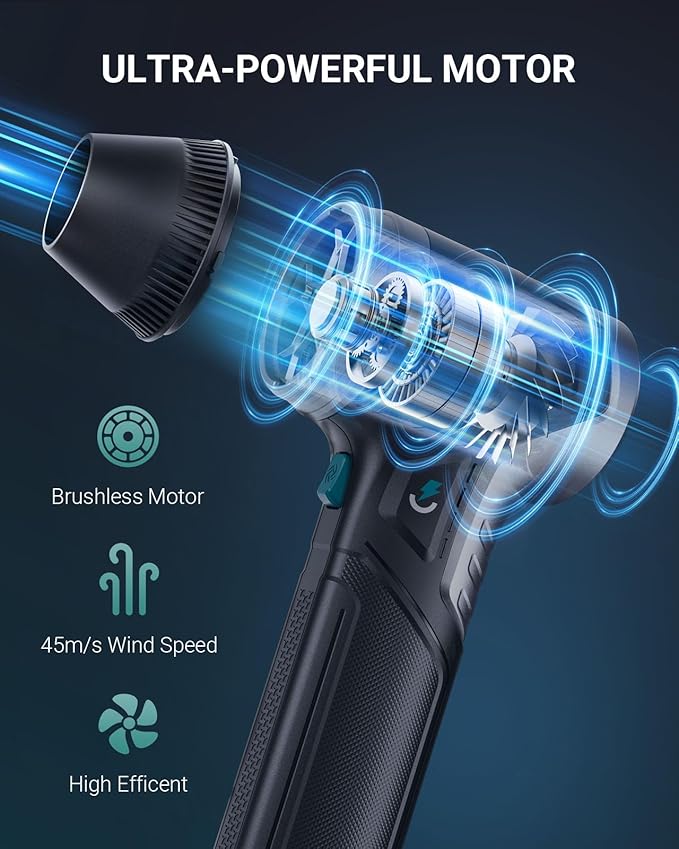 Electric Air Duster-（3 Times the Average Market Wind Force）, Super Power Cordless Duster, Rechargeable Brushless Motor Durable Blower, 3-Gear Adjustable for Keyboard, Car, House, Patio