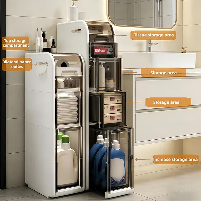 Slim Bathroom Storage Cabinet with Drawers,Narrow Bathroom Storage Cabinet,Mobile and Installation-Free,Perfect for Small Space Bathroom,Living Room,Kitchen,Toilet (A-3Tiers)
