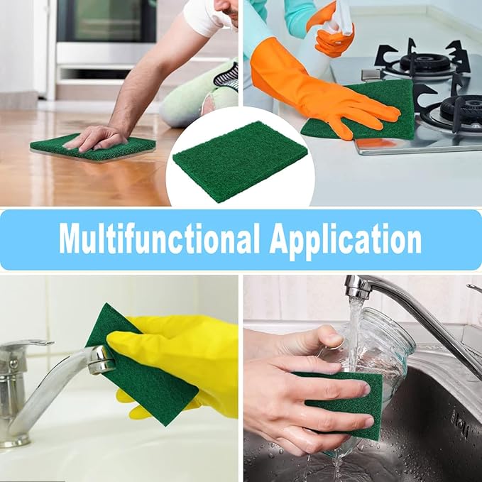 100 Pcs Scouring Pads, 4 x 6 inch Green Scrub Pads, Non Scratch Household Scrub Pad (Green)
