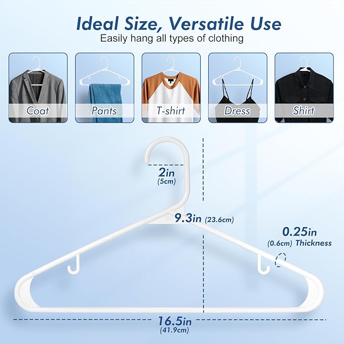 HOUSE DAY White Plastic Hangers 30 Pack, Plastic Clothes Hangers with Built-in Strap Hooks, Space Saving Slim Hanger for Closet Organizers and Storage, Durable Clothing Hanger for Shirts Blouses Tops