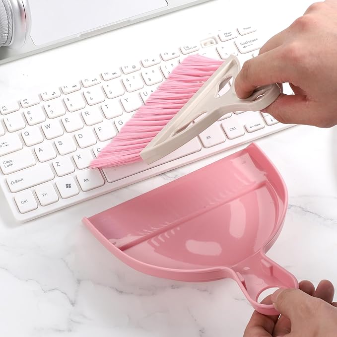 6 Pcs Small Dustpan and Brush Set Small Broom and Dustpan Set Whisk Broom and Dust Pan with Handle Nesting Cleaning Sweep Tool for Desk Car Table Keyboard Pet Nest Countertop