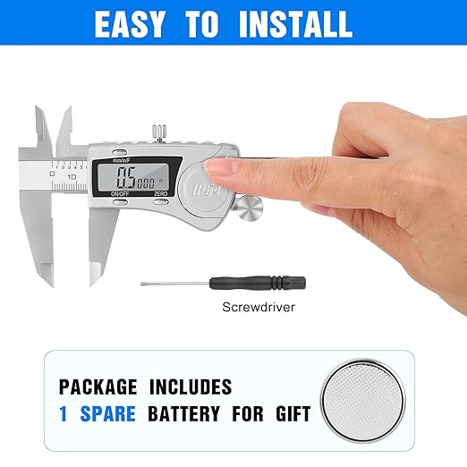 Digital Caliper, Adoric Caliper Measuring Tool 0-6" Stainless Steel Vernier Caliper Digital Micrometer with Large LCD Screen, Easy Switch from Inch Metric Fraction, 6" Caliper Tool for DIY/Household