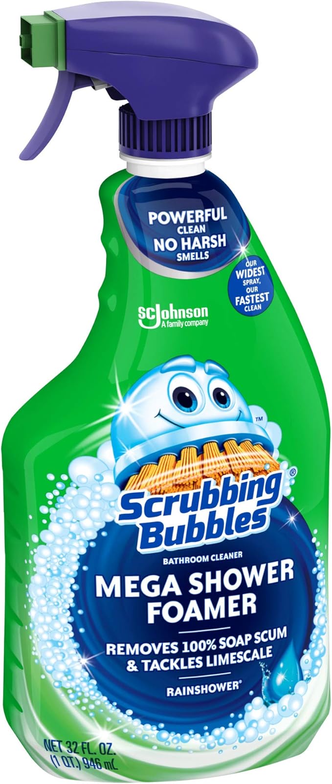 Scrubbing Bubbles Mega Bathroom and Shower Cleaner Spray, Foaming Action Removes Limescale and Soap Scum, Rainshower Scent, 32oz (Pack of 2)
