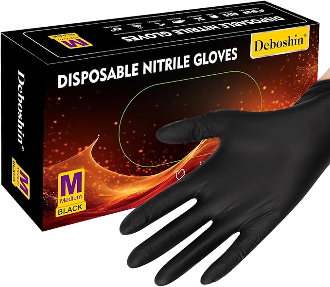 Disposable Latex Free Nitrile Gloves - 100 Pcs Black Cleaning, Powder Free Food Prep - Large