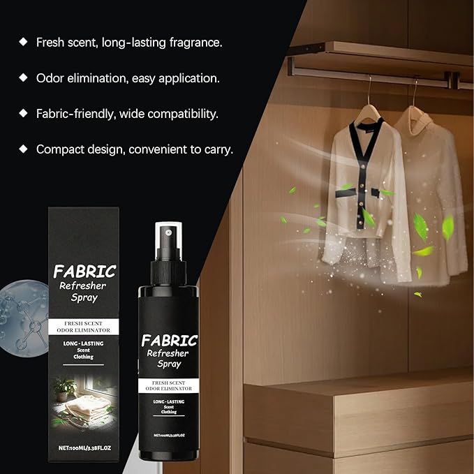 Clothes Refresher Spray Fabric Freshener, Dry Wash Mist For All Clothing Types, Plant Based, Odour Eliminating, Linen Spray Deodorizer for Clothes Laundry