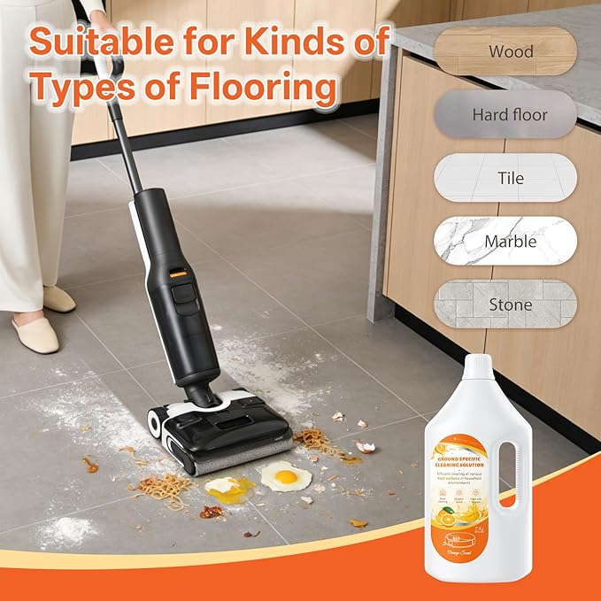 Floor Cleaning Solution Orange Scent, Compatible with Roborock Cleaning Solution Quick Drying Without Residue Suitable for All Robot Vacuums and Wet Dry Dual-Use Vacuum Cleaners (2.5 L, Orange)