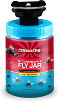 Catchmaster Outdoor Reusable Fly Traps Outdoor with Food-Based Lure Included – 1 Pesticide-Free Hanging Fly Jar – Bug Catchers for Yard, Patio & Trash – Sets Up in Seconds