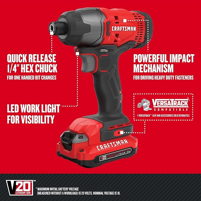 CRAFTSMAN V20 Cordless 8-Tool Combo Kit With Two 2.0 Ah Batteries and Charger (CMCK801D2)
