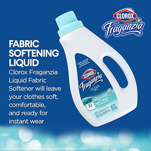 Clorox Fraganzia Liquid Laundry Fabric Softener, Ocean Scent - Laundry Odor Eliminator, Wrinkle Reducer and Static Reducer, 40 Fl Oz - 6 Pack