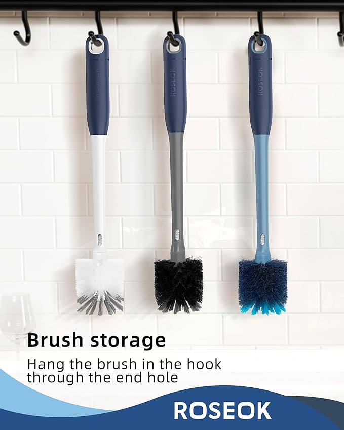 2 in 1 Long Handle Bottle Brush with Straw Brush for Cleaning Glass, Sports Bottle, Coffee Mug, Gray, 1 Pack