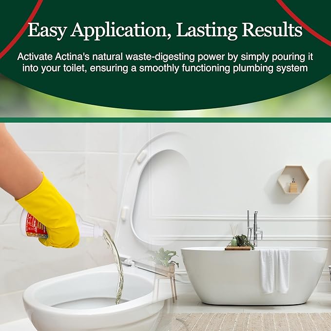 Medina Actina Toilet Clog Remover - Natural Sink Drain Cleaner Liquid for Effective Waste Digestion and Odor Control - Reduced Maintenance in Shower Drain Clog Remover (32 OZ)