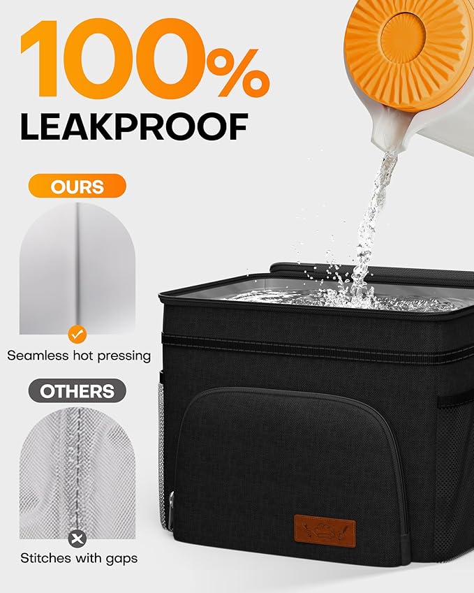 HOTOR Insulated Lunch Box for Men & Women - Leak-Proof Cooler Lunch Bag with 4 Pockets, Adjustable Strap, Ideal for Work, Picnic, Travel - Medium, Black, 10.2"×6.9"×8.5"