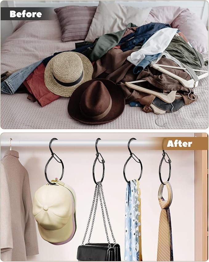 Supforce 6 Pack Belt Hanger, Tie Hanger & Belt Organizer, Rust-Proof Belt Hanger for Closet, Ties, Scarves, Bags & Accessories, Keeps Closet Neat & Organized, Black