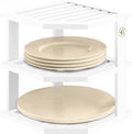 Bambüsi Plate Organizer for Cabinet - Corner Cabinet Organizer and Kitchen Cabinet Organizer Shelf, Kitchen Countertop Organizer for Plates, Dishes and Bowls, Space Saving Corner Rack, White