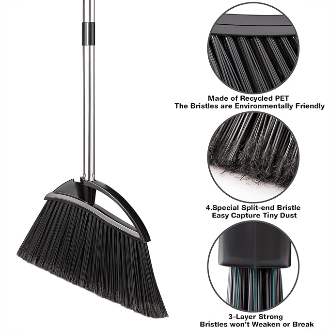 Yangbaga Long Handled Dust Pan and Broom Set for Home,Heavy Duty Metal Dustpans and Brooms,Upright Stand Up Design,54"Outdoor Broom and 38" Dustpan Combo for,Lobby Floor, Yard,Home Kitchen Office Use