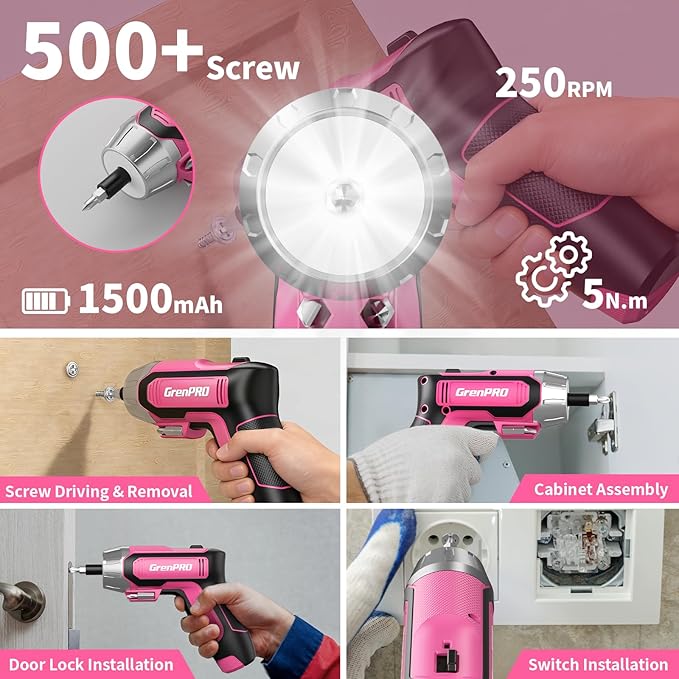 4V Electric Screwdriver Rechargeable 29pcs, Cordless Screwdriver, USB Small Power Screwdriver Set with Bits, Pink, Ideal for Home Repairs