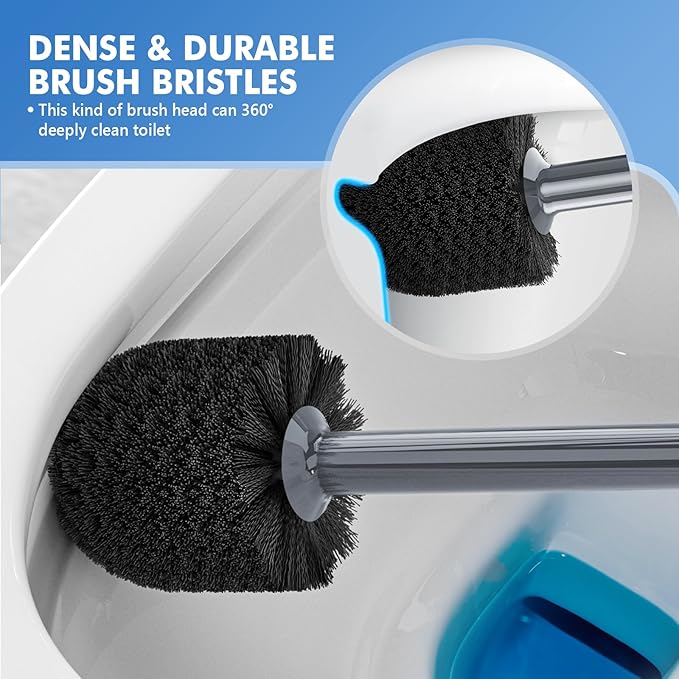Toilet Plunger and Brush with Holder, Bowl Brush and Heavy Duty Toilet Plunger Set with Ventilated Holder, 2-in-1 Toilet Brush and Plunger Combo for 5.3-inch Toilet Drain New Pack (Grey, 1)