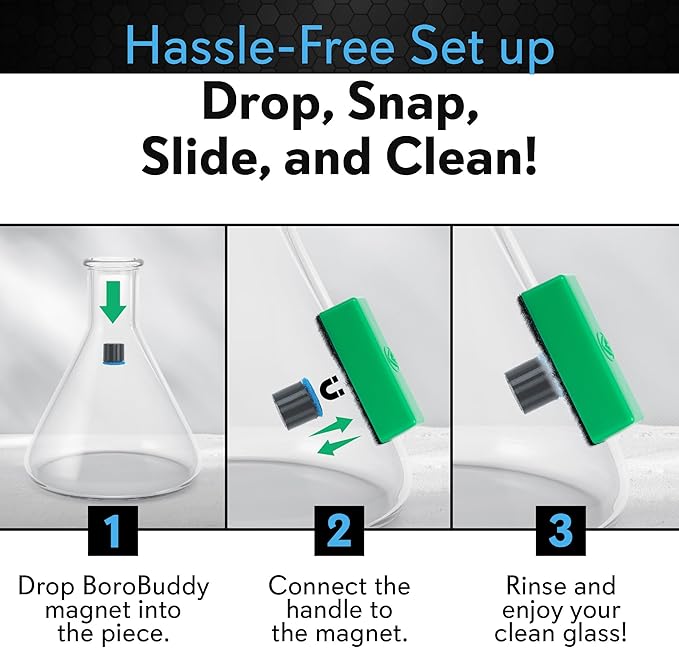 SNOWTREE - BoroBuddy Pro Magnetic Glass Cleaner + Rez Relief Liquid Cleaning Solution Bundle | Green BoroBuddy with 12 oz Rez Relief 420 Liquid Cleaner for Glass, Metal, Ceramic & Silicone