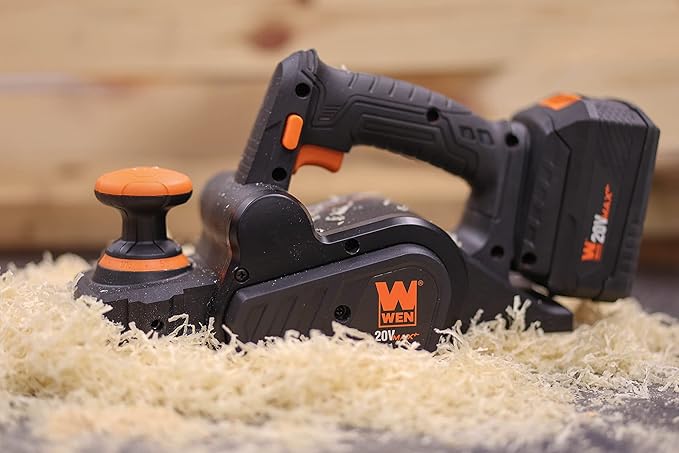 WEN Cordless Planer, Brushless with 3-1/4-Inch Blade, 20V Max 4.0 Ah Lithium-Ion Battery and Charger (20653)