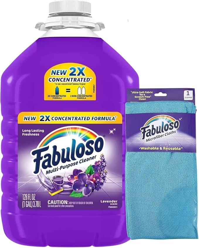 Fabuloso Multi-Purpose Cleaner 2x Concentrated Formulala - 128 fl oz - 1 Gallon - Cleaner Cloth - Colors & Packaging May Vary
