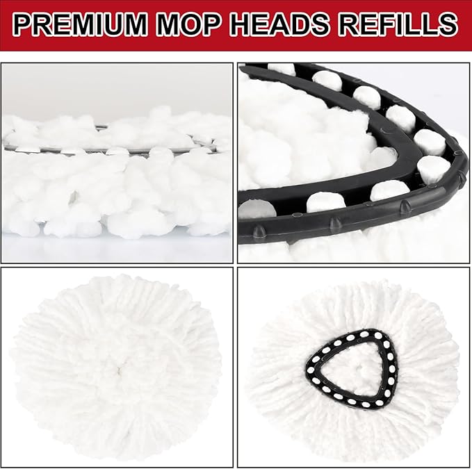 8Pcs Mop Head Replacement,Spin Mop Replacement Head Compatible with Cedar Easywring 1-Tank System Including Machine Washable & Easy to Replace,6 Spin mop Replacement Heads,1 Brush Head and 1 Base