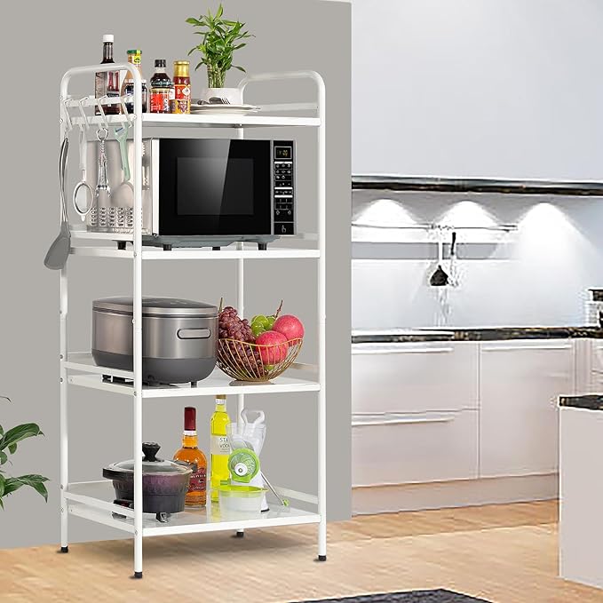 HDANI 4-Tier Metal Storage Rack with Shelf, Storage Shelves, Shelf Organizer, Garage Standing Shelving Unit for Laundry, Bathroom, Kitchen, Pantry, Closet, 23.6''W x 13.8''D x 50''H, White