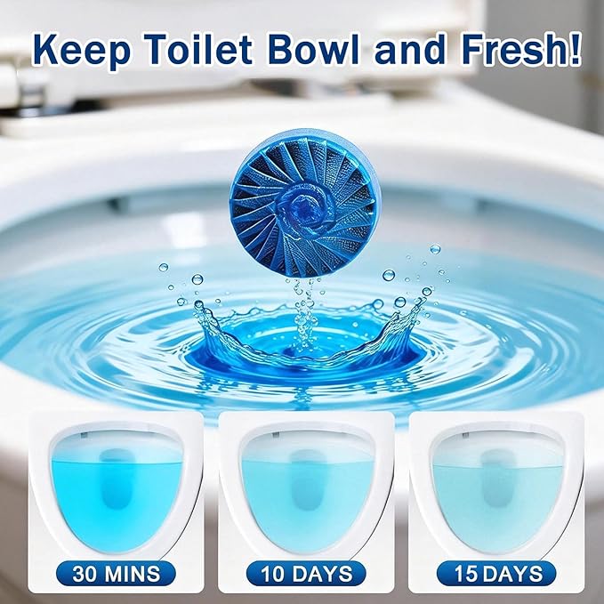 Automatic Toilet Bowl Cleaner Tablets - Long-Lasting Bathroom Tank Cleaner for Effortless Cleaning, Stain Prevention & Freshness Up to 15 Days Per Tablet